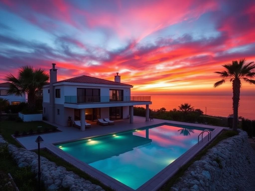 Vila costeira com piscina e vista